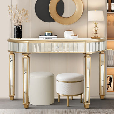 47 Half Moon Mirrored Console Table With Fluted Glass